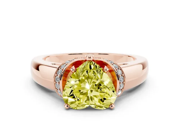 Fancy Yellow Heart Cut Solitaire Diamond Ring with Pave Band and Six-Prong Setting Rose gold