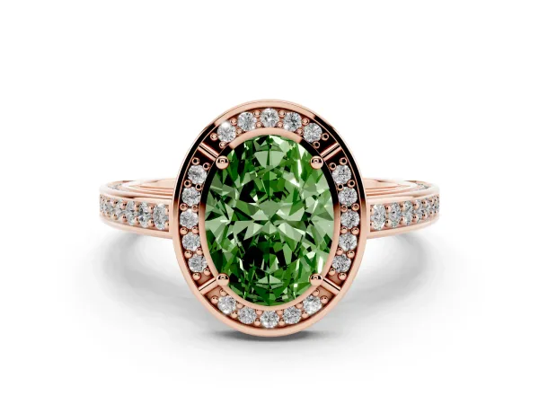 Fancy Green Oval Cut Cut Halo Pave Split Shank Prong Setting Ring Rose gold