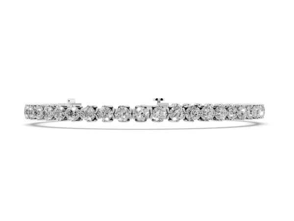 Round Diamond Tennis Bracelet with Box Chain and Basket Prong Setting Silver