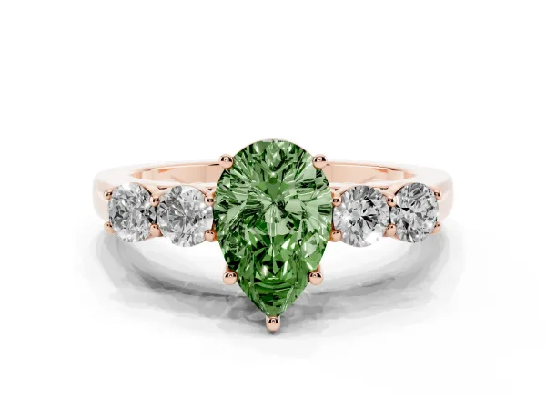 Fancy Green Pear Cut Cut Diamond Five-Stone Prong Set White Gold Ring Rose gold