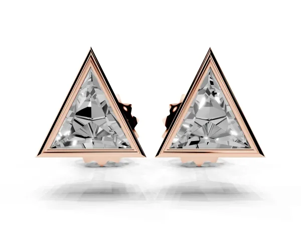 Trillion Diamond Bezel-Set Solitaire Stud Earrings Rose gold