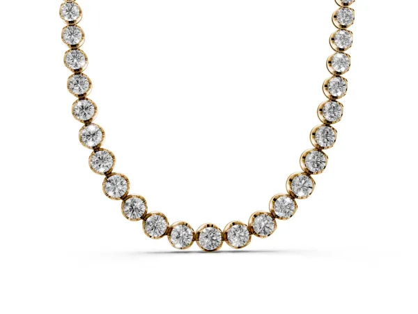 Round Brilliant Diamond Tennis Necklace with Prong Setting Yellow gold