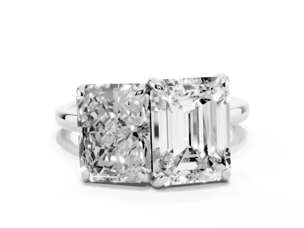 Emerald and Radiant Toi Moi Ring with Prong Setting and Plain Band Platinum