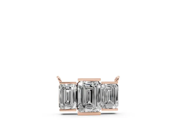 Emerald Cut Three-Stone Bar Pendant with Bar Prong Setting Rose gold