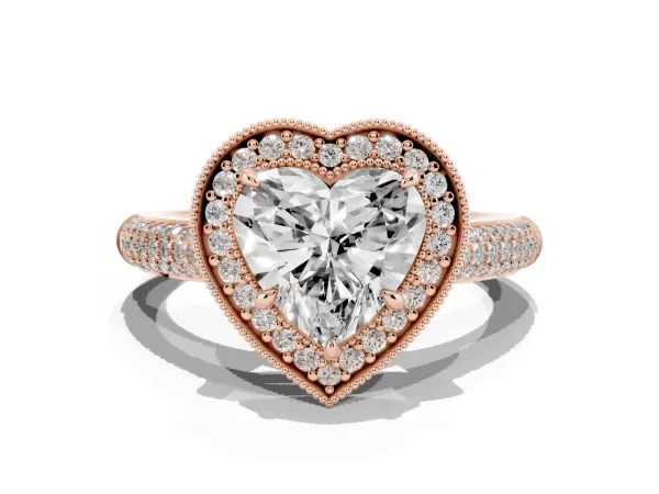 Heart Cut Cut Halo Diamond Pave Band with Four-Prong Setting Rose gold