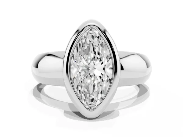 Bezel Set Marquise Cut Solitaire Ring with Wide Band White gold