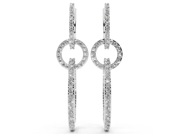 Round Cut Diamond Twisted Link Drop Earrings Platinum