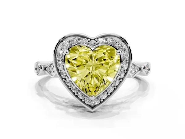 Fancy Yellow Heart Cut Halo Diamond Engagement Ring with Twisted Band and Four-Prong Setting Platinum
