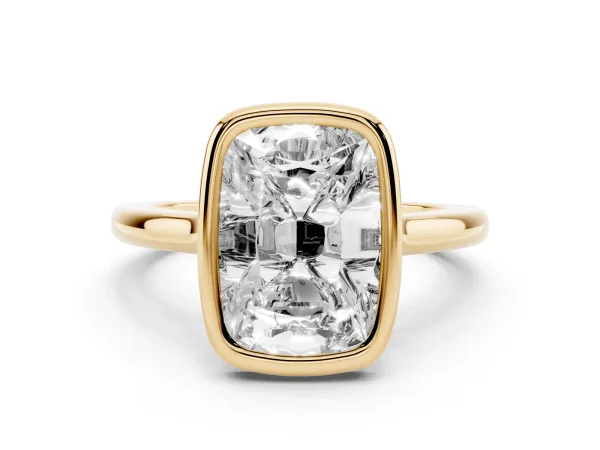 Old Mine Elongated Cushion Diamond Bezel Set Ring Yellow gold