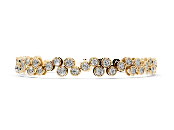 Bezel Set Round Diamond Cluster Tennis Bracelet Yellow gold