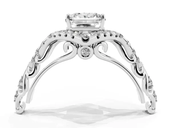 Radiant Cut Diamond Solitaire Ring with Hidden Halo and Pavé Band Platinum