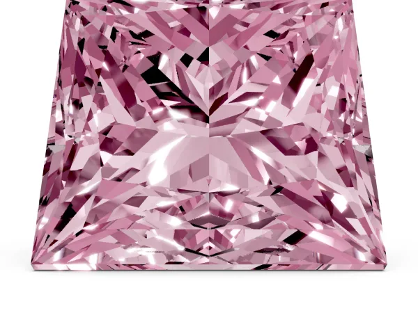 Fancy Pink Princess Cut Halo Diamond Ring with Milgrain and Bezel Accents on a Split Shank Band White gold