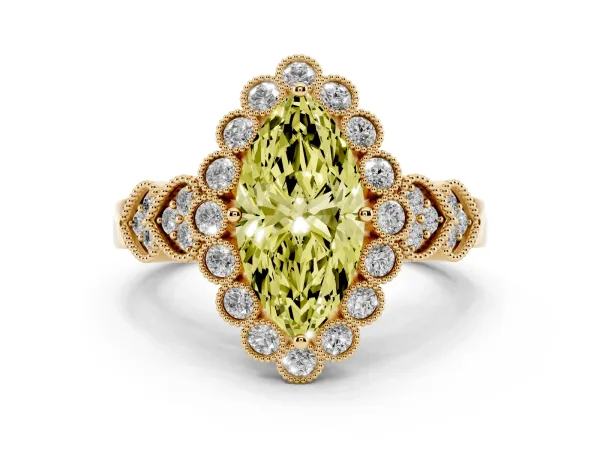 Fancy Yellow Marquise Cut Brilliant Milgrain Pave Heart Band Solitaire Ring Yellow gold