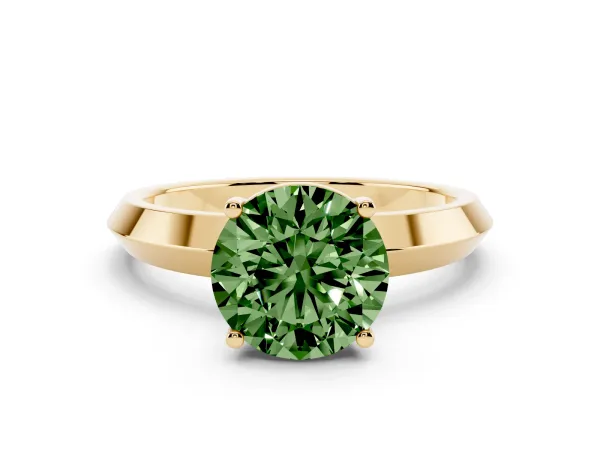 Fancy Green Round Cut Cut Solitaire Engagement Ring with Flat Band and Four-Prong Setting Yellow gold