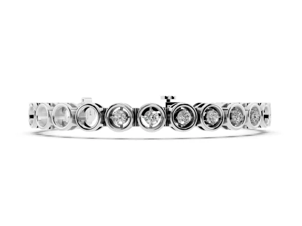 Bezel Set Round Diamond Tennis Bracelet with Open Circle Band Silver