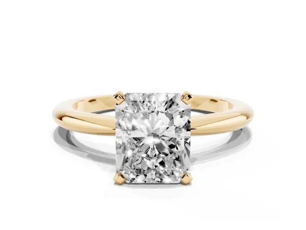Radiant Cut Diamond Solitaire Ring with Prong Setting and Classic Band Yellow gold