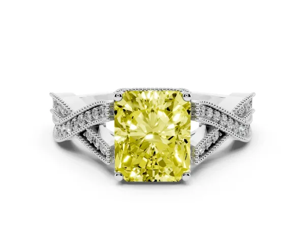 Fancy Yellow Radiant Cut Cut Diamond Twisted Band with Milgrain Pave Setting and Four-Prong Setting White gold