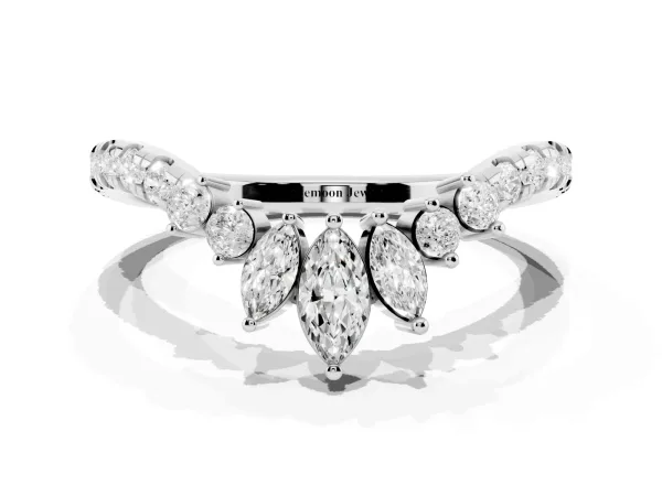 Chevron Marquise and Round Diamond Open Band with Prong Setting White gold