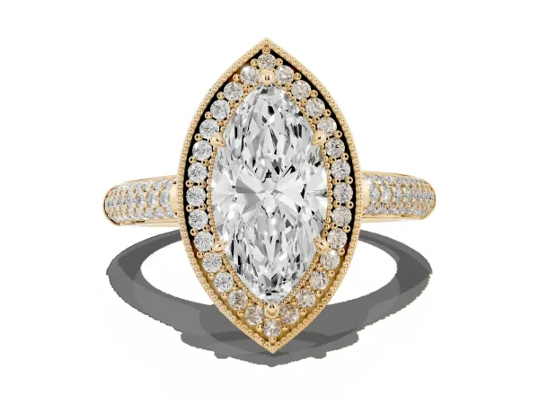 Marquise Cut Cut Halo Diamond Pave Band with Four-Prong Setting Yellow gold