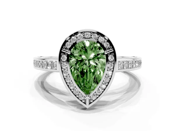Fancy Green Pear Cut Cut Halo Pave Split Shank Prong Setting Ring Platinum