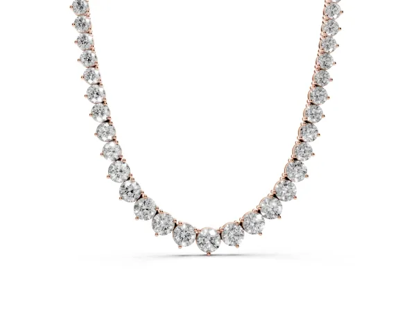 Round Diamond Tennis Necklace with Three-Prong Setting Rose gold