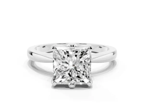 Princess Cut Solitaire Engagement Ring with Six-Prong Setting and Tapered Band White gold