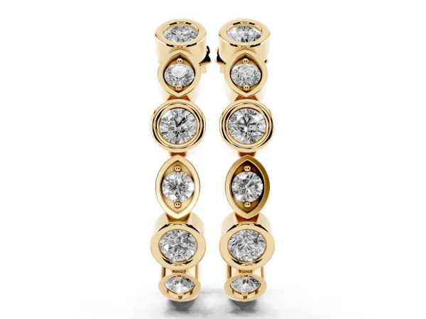 Bezel-Set Round and Marquise Diamond Hoop Earrings Yellow gold