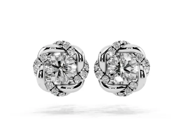 Round Diamond Oceana Halo Stud Earrings Platinum
