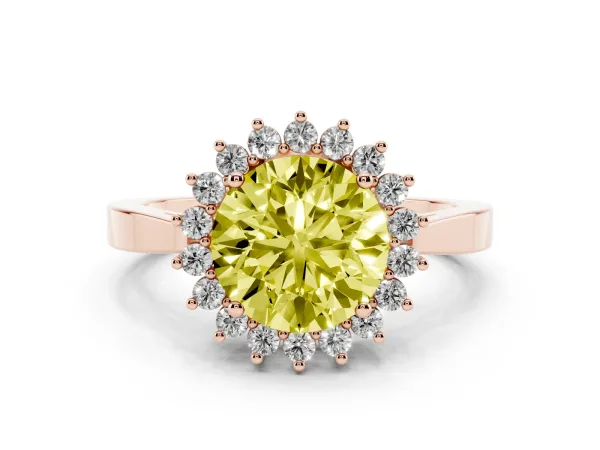 Fancy Yellow Round Cut Cut Diamond Halo Ring with Round Brilliant Halo and Solitaire Band Rose gold