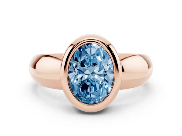 Fancy Blue Bezel Set Oval Cut Solitaire Ring with Wide Band Rose gold