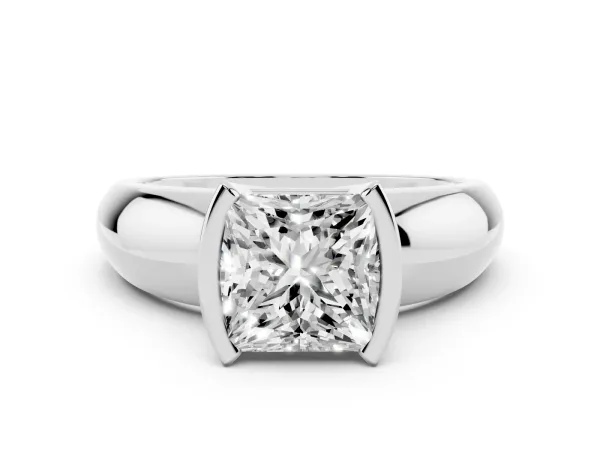 Princess Cut Solitaire Tension Set Diamond Ring with Wide Band Platinum