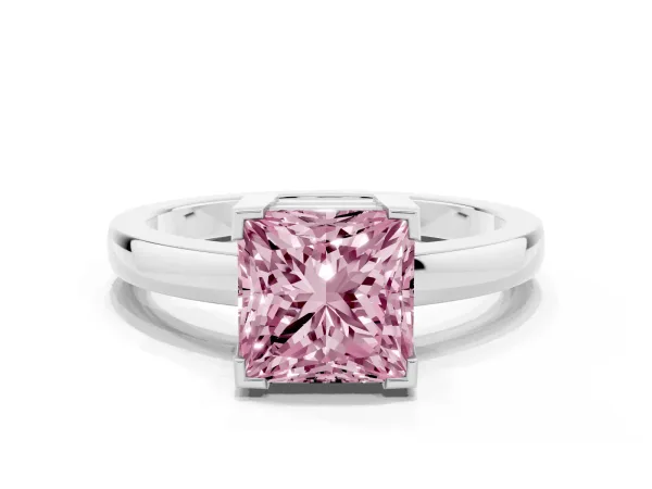 Fancy Pink Princess Cut Cut Solitaire Ring with Four-Prong Setting and Classic Band Platinum