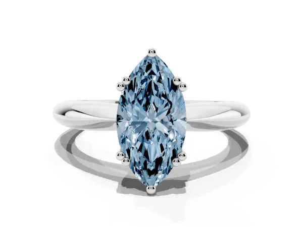 Fancy Blue Marquise Cut Cut Solitaire Engagement Ring with Tapered Band and Four-Prong Setting Platinum