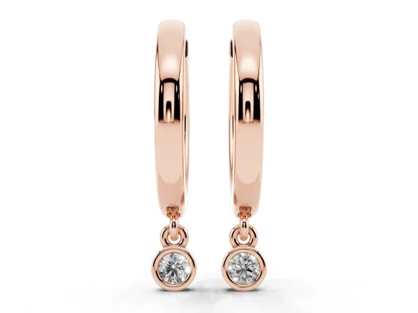 Round Diamond Bezel Drop Huggie Hoop Earrings Rose gold