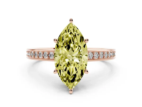 Fancy Yellow Marquise Cut Solitaire Pavé Band Prong Setting Ring Rose gold
