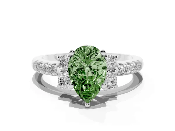 Fancy Green Pear Cut Diamond Three-Stone Pave Band with Four-Prong Setting Platinum