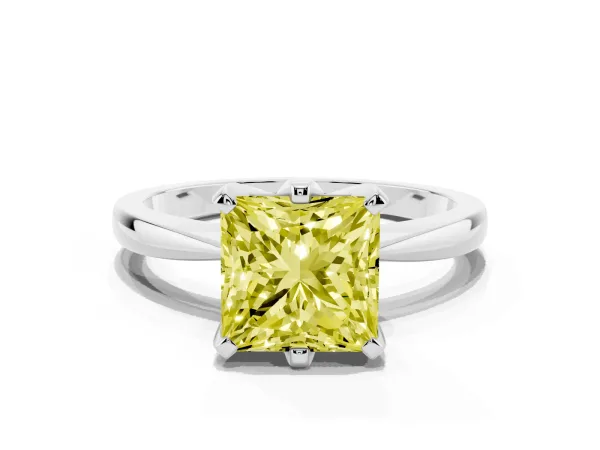 Fancy Yellow Princess Cut Solitaire Engagement Ring with Six-Prong Setting and Tapered Band White gold