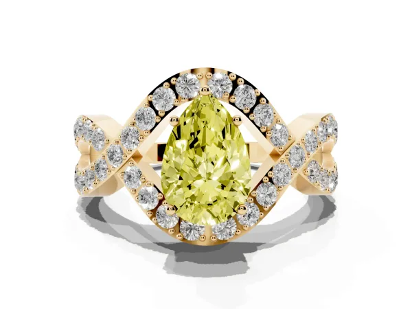 Fancy Yellow Pear Cut Solitaire Twist Band Pavé Diamond Engagement Ring Yellow gold