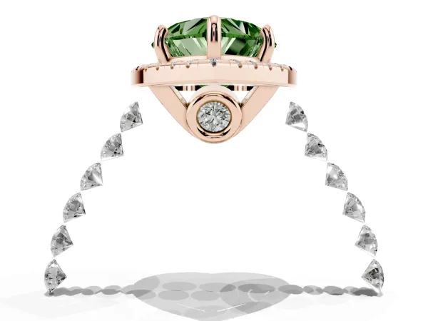 Fancy Green Heart Cut Halo Pavé Diamond Engagement Ring with Four-Prong Setting Rose gold