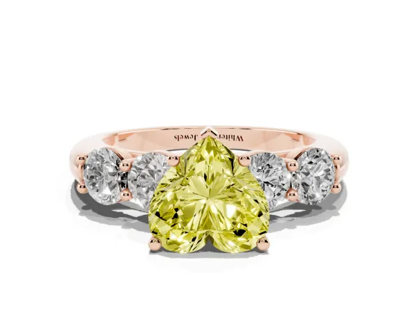 Fancy Yellow Heart Cut Cut Five-Stone Prong Set Diamond Ring with Classic Band Rose gold