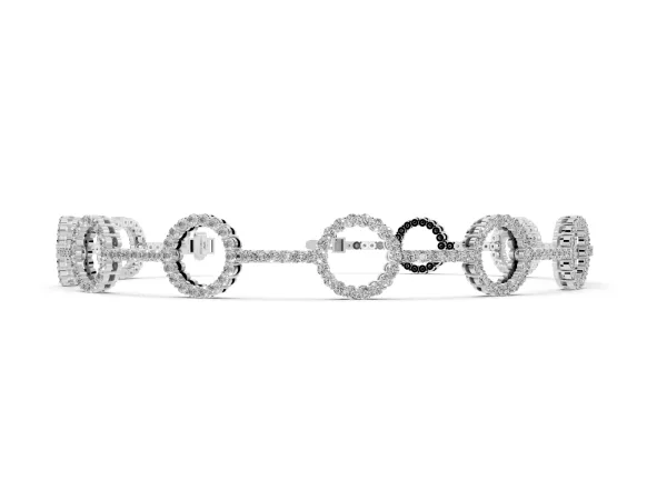 Round Diamond Circle Link Tennis Bracelet with Pavé Setting Silver