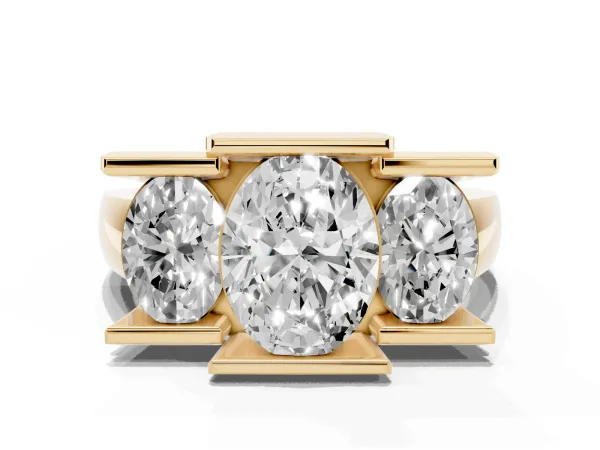 Three Stone Oval Cut Cut Channel Set Diamond Ring Yellow gold