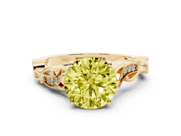 Fancy Yellow Round Cut Solitaire Vine Band with Milgrain Prong Setting Yellow gold