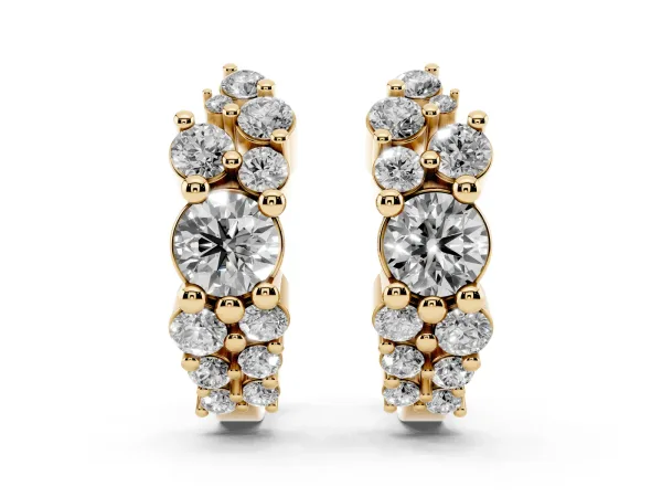 Round Diamond Hydrangea Bouquet Hoop Earrings with Diamond Accents Yellow gold