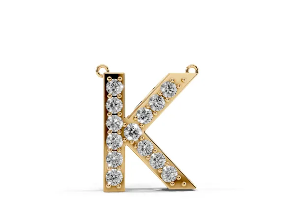 Pavé Round Prong Set Initial Pendant Yellow gold