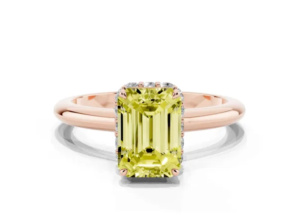 Fancy Yellow Emerald Cut Brilliant Solitaire Engagement Ring with Six-Prong Setting and Classic Band Rose gold