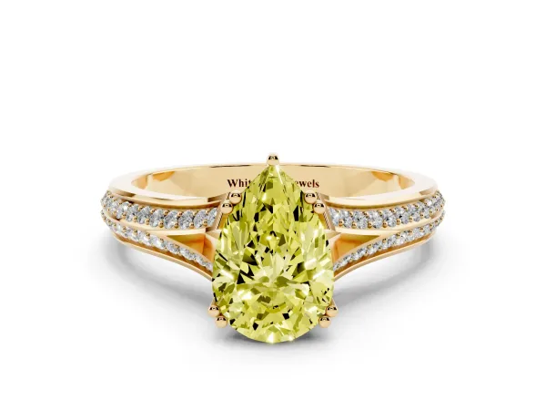 Fancy Yellow Pear Cut Diamond Split Shank Engagement Ring with Pavé Band Yellow gold
