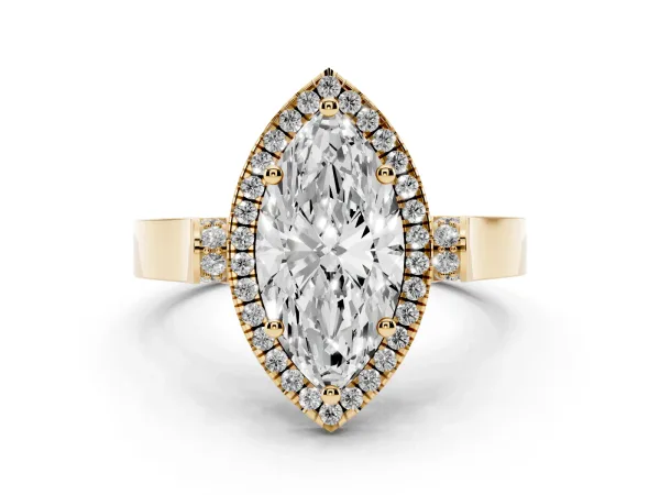 Marquise Cut Halo Round Diamond Twist Band with Four-Prong Setting Yellow gold