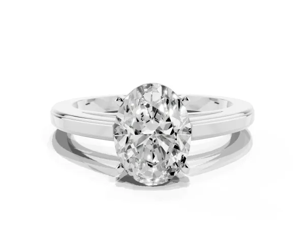Oval Cut Solitaire Diamond Ring with Four-Prong Setting and Classic Band Platinum