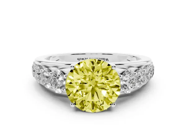 Fancy Yellow Round Cut Brilliant Diamond Pavé Band with Six-Prong Setting White gold